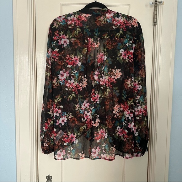 KUT From The Cloth Blouse Sheer Dark Floral Fairy Top Whimsigoth Black Sz 2X - Picture 3 of 12